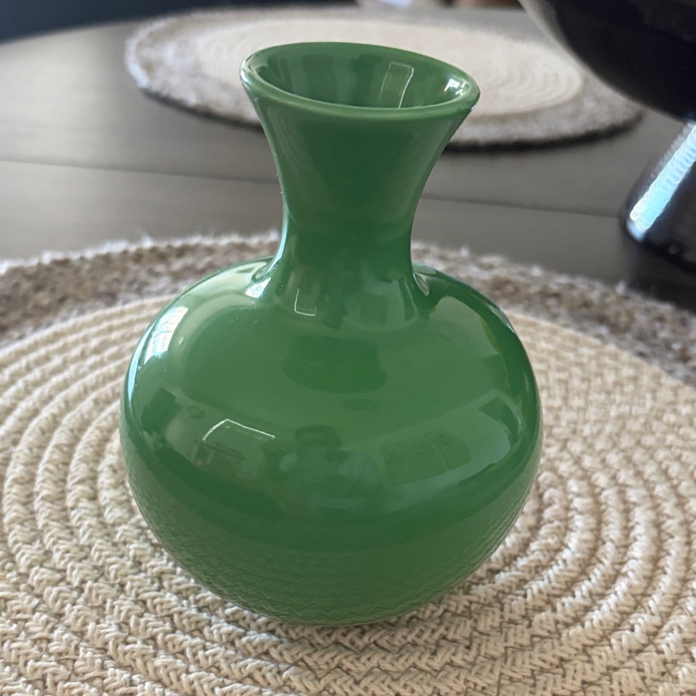 Green Ceramic Accent Vase with Blue Floral Bird Medallion - Picture 3 of 7